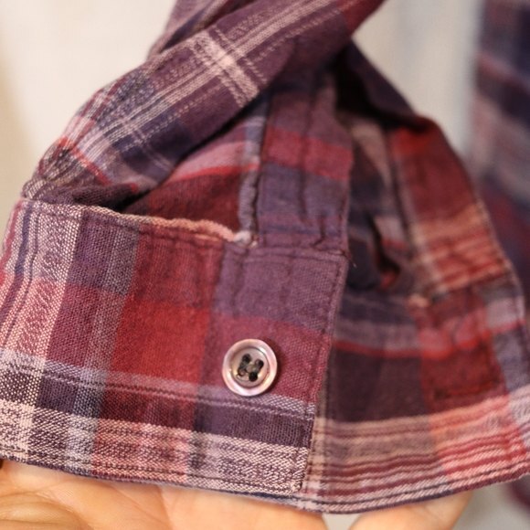 Orvis Purple Plaid Button Up Tunic Dress Medium Cotton Western Rustic Shirt - Picture 7 of 12